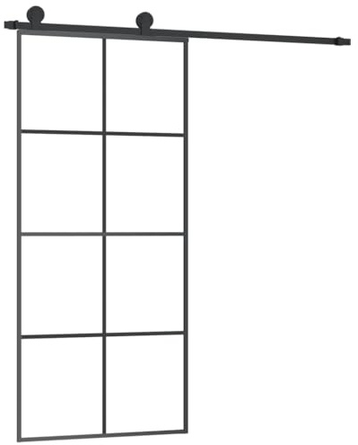vidaXL Schiebetür mit Beschlag 90x205 cm ESG-Glas & Aluminium, Glasschiebetür, Aluminium Innentür für Innenbereich, Glastür