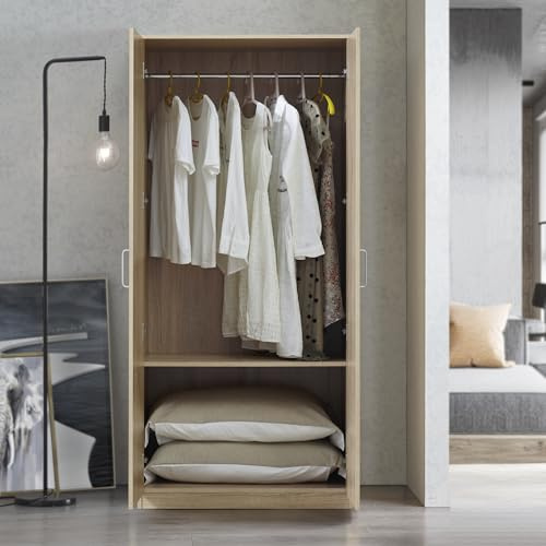 [en.casa] Kleiderschrank Bodolz Schrank mit 2 Türen Garderobenschrank 176 x 80 x 52 cm Schlafzimmerschrank 1 Kleiderstange 1 Fach Sonoma-Eiche