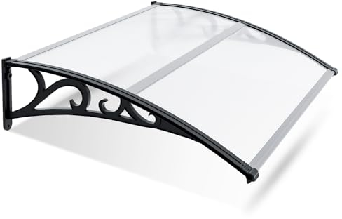 Jopassy Auvent pour Porte d'entrée 150 x 100 CM, Toit de Porte d'entrée en Aluminium et Polycarbonate, Porte d'entrée Trapézoïdale, Auvent en Tôle Trapézoïdale, Protection Contre la Pluie, Balcon