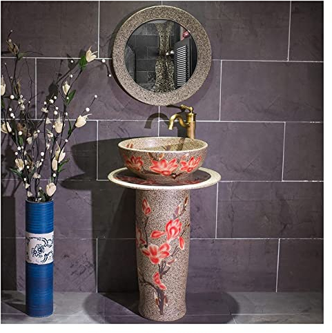 Mueble de tocador con Lavabo, Lavabo de baño con Pedestal Completo, Lavabo de cerámica Tradicional con Pedestal Completo y un Orificio para Grifo, Lavabo de Lujo, Unidad de Lavabo