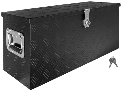 Trucky Sélection Boîte à Timon Noir Boîte à outils Caisse de camion Boîte en Aluminium Box de remorque avec couvercle Verrouillable Boîte de Transport Rangement