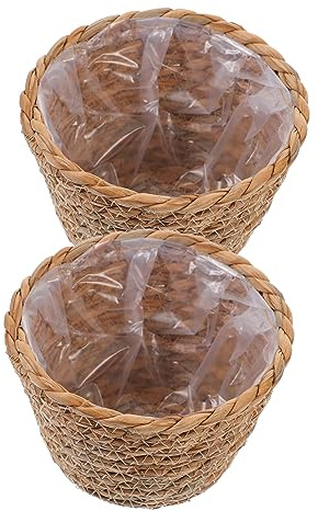 ANDRESLAD Cestas Tejidas para Macetas de Paja, Paquete de 2 Piezas, Diseño Clásico de Textura Tejida, Ligeras y Multifuncionales para Decoración en Sala o Floristería