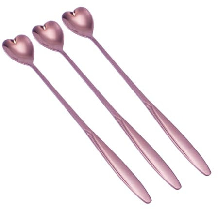Mikinona 3stücke Langer Edelstahl Rührlöffel Kreativer Metalllöffel Mit Herzform Kaffeelöffel Zum Mischen Für Cocktails Desserts Und Getränke Rostfrei Und Hitzebeständig