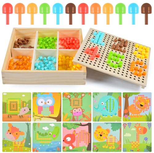 FGen Mosaik Steckspiel für Kin-der, Mosaik Bastelset Kin-der, Bastelset mit 240 Steckperlen 10 Bilder, Montessori Spielzeug für Kin-der ab 2 3 4 5 Jahre