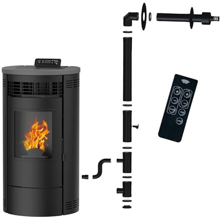 Poêle à granulés étanche Flavia 15 kW Noir Sannover + Kit d'installation Complet