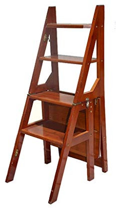 Wooden Folding Step Stool Portable Ladder Chair Stool Multifunction Stepladder/Stairway Chair for Home Library Max. 150kg (Walnut)