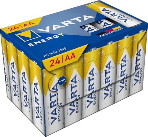 VARTA Pile AA, confezione da 24, Energy, Alcaline, 1,5V, per semplici bisogni di base, imballaggio riciclato al 90%, Made in Germany