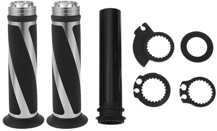 Partuto 7/8 22mm 15/16 24mm Motorcycle Hand Grips Cover Kit Aluminum Alloy Rubber Handlebar Cover for Motorcycle Scooter Bicycle ATV Black Silver Tone 1 Set