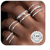 CASSIECA 9Pcs Bagues Argent pour Femme, Bagues Réglable Zircone Cubique Plaqué Or 14K Pouce Bague de Fiançailles Femmes Bague Promesse Mariage Cadeau Femme