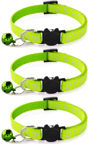 ZHONGGEMEI Cat Collar with Quick Release Safety Buckle, Reflective, Adjustable Size (Green)