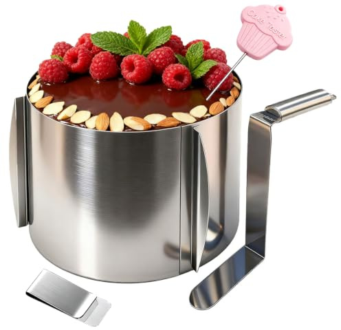Yizish Anillo para tartas ajustable de 15 cm + paleta angular para tartas extra alto 14 cm, 16-30 cm, anillo ajustable de acero inoxidable con escala para hornear, molde para tartas para decorar