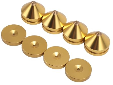 Hamwesh Isoleringsfötter för Högtalare, Aluminiumlegering med Hög Densitet Minskar Vibrationsöverföringen Isoleringsfötter för Skivspelare, för Subwoofer med 4 Set Spikar och Mattor för CD DVD (Guld)