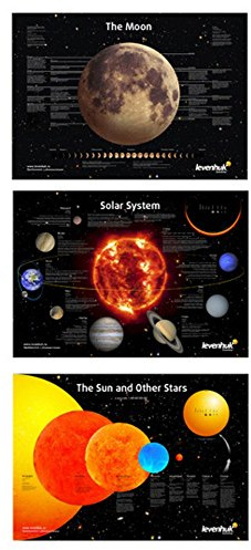 Levenhuk Educational Space Posters Set of 3 Posters: Moon, Solar System, Sun and Other Stars