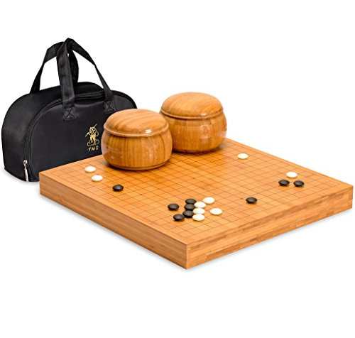 Yellow Mountain Imports Bamboo 2-Inch Reversible 19x19 / 13x13 Go Game Set Board with 9.2mm Double Convex Yunzi Stones and Bamboo Bowls - Classic Strategy Board Game (Baduk/Weiqi)