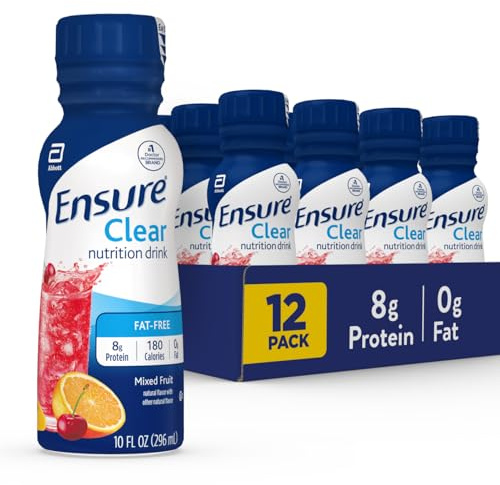 Ensure Clear Mixed Fruit Nutritional Drink | 8g Protein, 15 Vitamins & Minerals | Fat-Free | Ready to-Drink | Refreshing Taste | 10 fl oz, 12 Pack