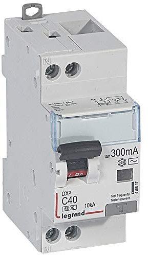 Legrand 410817 Disjoncteur différentiel monobloc DX³6000 10kA arrivée haute et départ bas à vis, U+N 230V, 40A typeAC, 300mA