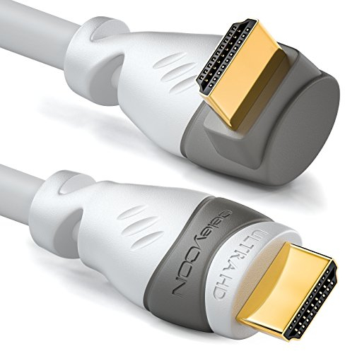 deleyCON 1m HDMI Kabel gewinkelt (90° Grad Winkel) - UHD 4K HDR 1080p 2160p eARC - Für TV, Soundbar, Monitor, PC, Laptop, Beamer, PS5, Xbox - Weiß