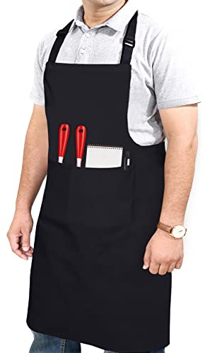 RUVANTI Arbeitsschürzen für Herren/Frauen mit Taschen, verstellbar bis XXL, professionelle Haltbarkeit, schwarze Schürze für Barbier, Koch, Grillen, Küche, Reinigung, 1 Stück