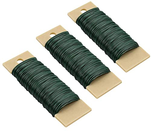Florist Wire - 3 Rolls 22 Gauge Green Wire for Wreath Making, Floral Arrangement, Crafting, Wedding, Christmas, Garden