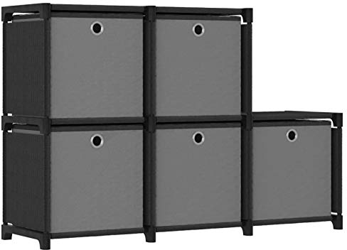Tidyard Bokhylla kub hylla med lådor 5 fack trapphylla organisatör för vardagsrum förvaringshylla för sovrum barnrum badrum svart 103 x 30 x 72,5 cm tyg