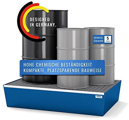 DENIOS® Auffangwanne aus Stahl – Öl Auffangwanne (1236 x 255 x 815 mm) Dichtungsgeprüft für maximale Sicherheit – Besonders kompakte Metall Wanne – Ölbehälter