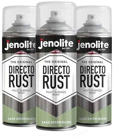 JENOLITE Directorust Gloss Spray Paint | SAGE GREEN | 3 x 400ml | Direct To Rust Spray Paints For Metal | Multi Surface Gloss Spray Paint For Wood, Metal, Plastic, Ceramic| RAL RAL 130 70 20