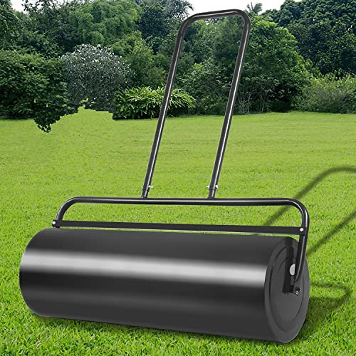 COSTWAY 48L/60L/63L Garden Grass Roller, Large Capacity Lawn Push Rolling Tool, Heavy Duty Drum & Removable Drain Plug, Fill with Water or Sand, Premium Galvanized Steel (63L, Black)