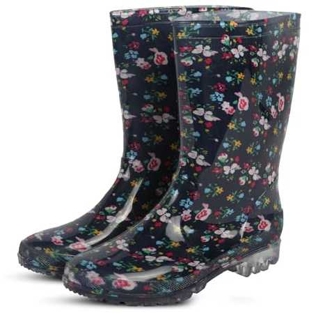 A2Z Stivali da pioggia da donna, antiscivolo, impermeabili, in gomma, design galosce, stivali da neve leggeri, perfetti per tutti i giorni, comfort all'aperto con solette, Floreale, 38 EU
