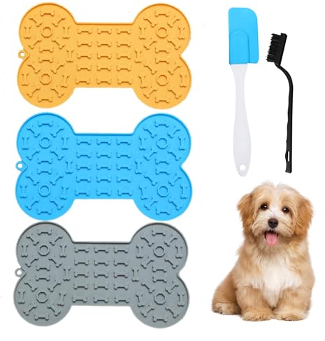 Minging Schleckmatte Hund Katze, 3 Stück Hunde Katzen Schleckmatte Mit Saugnäpfen Mit Spachtel Und Pinsel Für Baden Pflegen Und Training Für Welpen Leckmatte Katze Klein Leckmatte Hund
