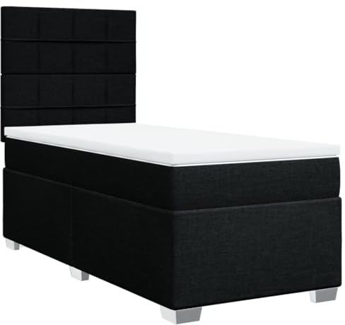 vidaXL Cama Box Spring con colchón Tela Negro 100x200 cm, boxspring, Camas con somier, Muebles de Dormitorio, Cama con somier, Cama