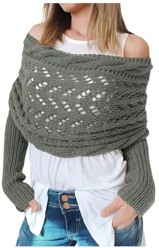 PAIDAXING Multifunktionaler Schal mit Ärmeln für Damen: Gestrickter Sweater Wrap mit Ärmeln, Boho Pashmina Schal Umhang, Strickschal Damen, Winterschal mit Ärmeln
