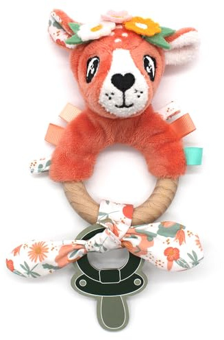 LES DEGLINGOS Anneau de Dentition Melimelos la biche, Silicone et Bois, Eveil bébé, Terracotta, 24 cm