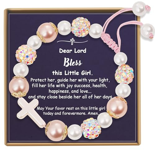 Sereney Pearl Cross Bracelet as First Communion, Baptism, Christian, Catholic, Graduation Gifts for Teen Girls, Religious Bracelets as Faith Based Gifts for Daughter Niece Granddaughter