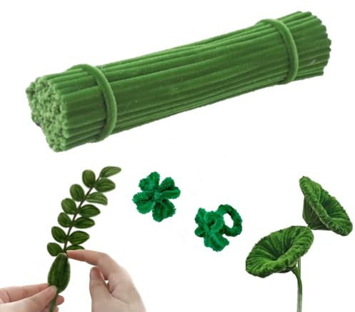 LIANRISES 100pcs Green Pipe Cleaners For Craft Flowers, Chenille Long Fluffy Pipe Cleaners Christmas, 30cm x 6mm for DIY Halloween Xmas Tree Decorations