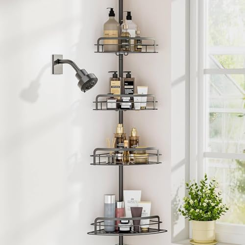 Ruhetfam Etagere Douche Telescopique sans Percage, Rangement Douche Etagere Salle de Bain, Rangement Salle de Bain Acier Inoxydable Hauteur 80 à 283 CM