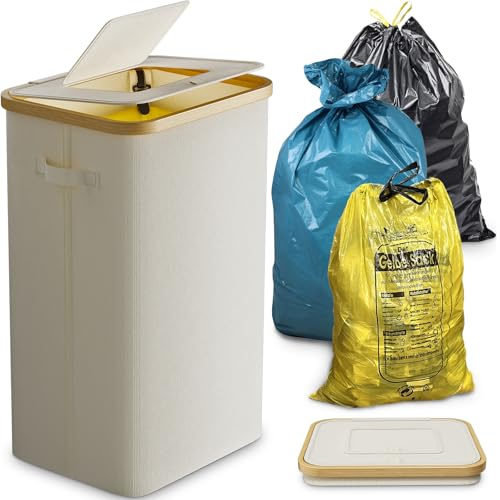 DOKRVLOQ Supporto giallo stabile con coperchio, grande pattumiera e porta sacco della spazzatura per cucina e casa, 100 l, colore bianco, pratico supporto per sacco della spazzatura