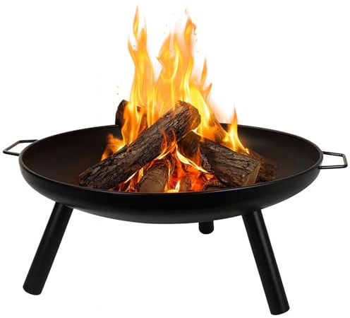 BURI Brasero redondo de metal de 59 cm, con 2 asas y 3 patas estables, para jardín, terraza, balcón, exterior