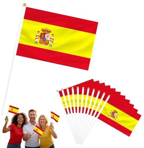 NiceNaiils 30 Piezas Bandera de Mano de España, Bandera Española Pequeña, para Eventos Deportivos, Celebraciones, Desfiles, Día Nacional y Fiestas