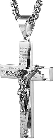 HZMAN Men's Stainless Steel Cross Crucifix Bible Prayer Pendant Necklace