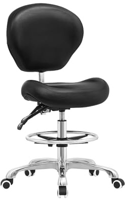 Kaleurrier Adjustable Stools Drafting Chair with Backrest & Foot Rest,Tilt Back,Peneumatic Lifting Height,Swivel Seat,Rolling wheels,for Studio,Dental,Office,Home Desk Chairs (Black)
