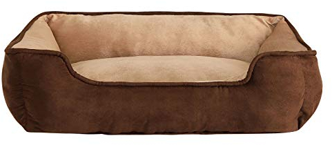 lionto Hundebett 2-in-1 mit komfortablem Einstieg, kuscheliges Heimtierbett zum Wenden für Hunde und Katzen, 110x80 cm, Hundekissen in pflegeleichter Wildlederoptik, braun/beige
