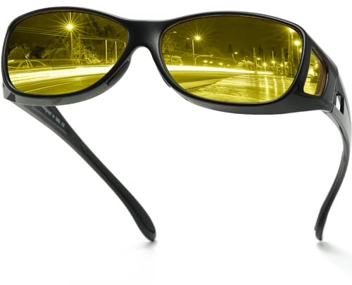 DUCO Lunettes de Vision Nocturne pour Conduite par Temps Pluvieux, Brumeux - Polarisées Anti Éblouissement Se Posant par-Dessus des Lunettes 8953Y