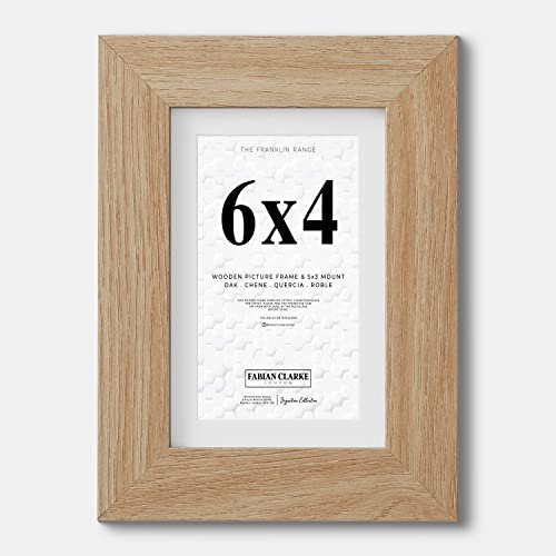 Fabian Clarke London® 6x4 Modern Oak Wooden Picture Photo Frame with White 5x3 Mount to Hang Portrait or Landscape
