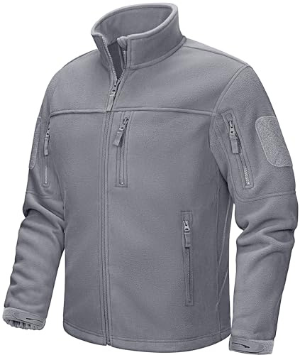 CRYSULLY Mens Tactical Jackets Coat Fleece Warm Snowboard Military Jacket Light Grey