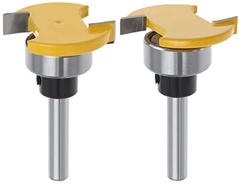 SG Store Juego de 2 cortadores de madera con vástago de 6 mm y ranura de rodamiento, fresa en T, fresa para madera, fresadora de ranurado, fresa de 6 x 4 mm y 6 x 6,35 mm, herramienta de carpintería