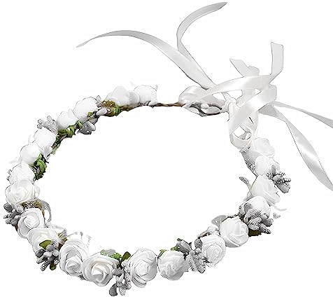 XPEX Blumenkranz Blume Krone Stirnband, Blumenkrone,Haarkranz Krone，Blumen Stirnbänder Kopfschmuck Haarbänder Floral Girlande, für Festival Party Hochzeit Strand (Weiß)