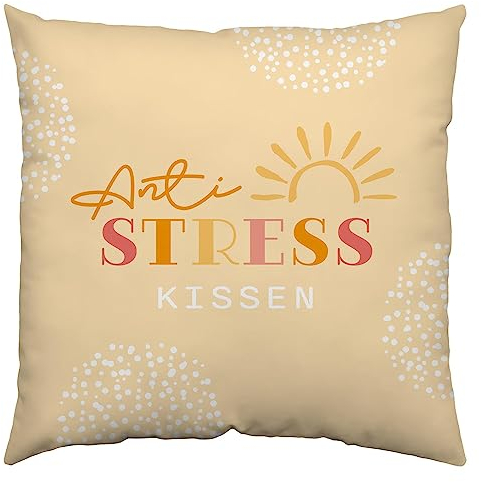 GRUSS & CO Kissen Motiv Anti-Stress Baumwolle | Baumwolle, 40 cm x 40 cm, Zierkissen mit Motivdruck | Geschenk Freundin, Entpannung | 48209