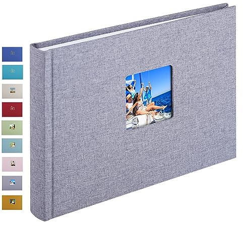 Leinen Fotoalbum, Fotobuch zum Selbstgestalten und Einkleben (24x17 cm, 40 Seiten, Grau)