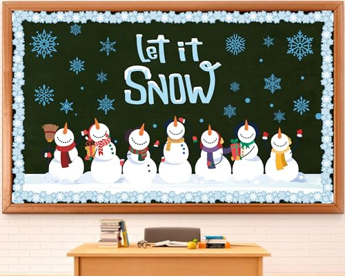 ZOIIWA Winter Bulletin Board Decoration Set Holiday Paper Cutouts Blackboard Border Snowman Classroom Decorations Christmas Bulletin Board for Xmas School Wall Door Decoration