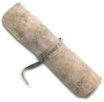 Angus Stoke Noah - Estuche para cuchillos de chef (piel, tamaño grande), Beige-Antiguo, 40x38 cm, Bolsillo para cuchillos